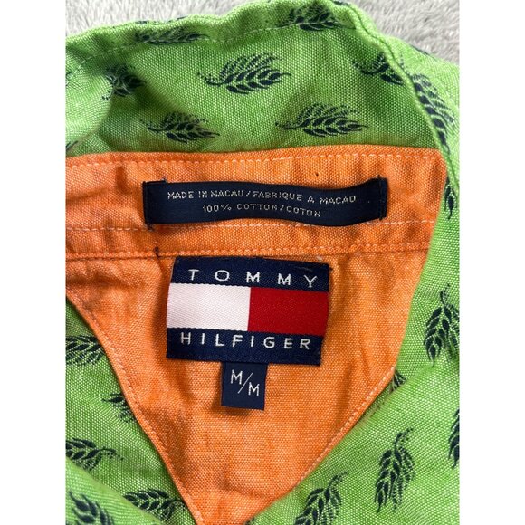 Tommy Hilfiger Green AOP Wheat Men's Medium Button-Up Shirt Long Sleeve Cotton - Picture 3 of 11
